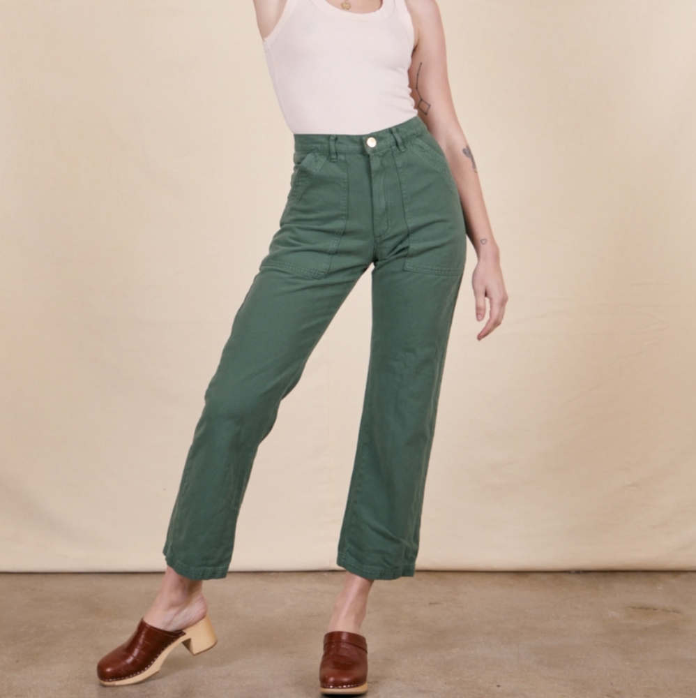 Big Bud Press Green Work Pants Straight Leg Elastic Waistband Size XXS
